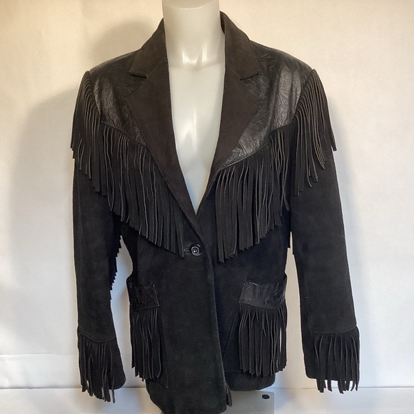 Wilsons Leather Vintage Women's Western Fringed Black Leather Jacket size small - Picture 3 of 14